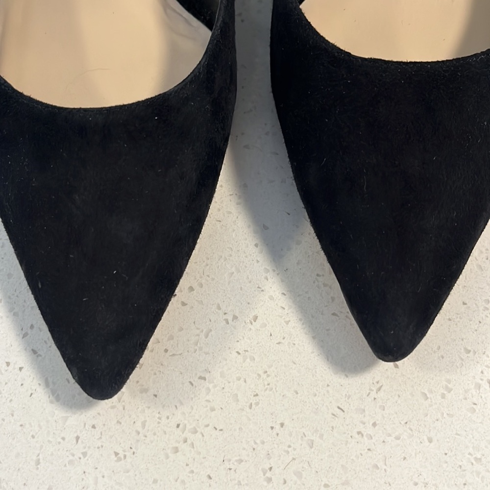 In good condition - used black faux suede Nine West heeled shoes, size 11. - Picture 3 of 7